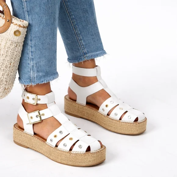 NWOT FREE PEOPLE White Gladiator Sandal Espadrille Flatform Platform 39 Size 9 - Picture 3 of 13